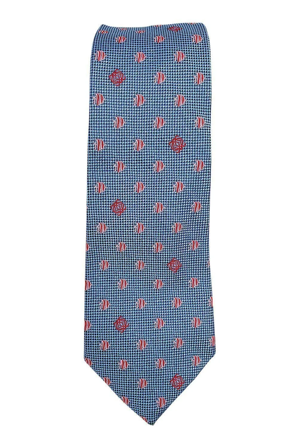 LOEWE 100% Silk Sky Blue Tie Pink Logo Fish Repeat (60 L | 3.4 W)