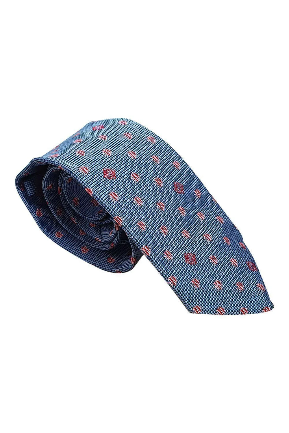 LOEWE 100% Silk Sky Blue Tie Pink Logo Fish Repeat (60 L | 3.4 W)