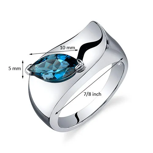 London Blue Topaz Marquise Cut Sterling Silver Ring Size 5