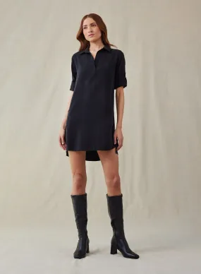 Long Sleeve A-Line Shirt Dress - Vintage Black