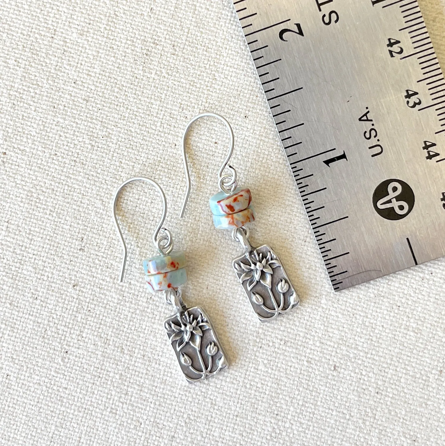 Lotus Charm Aqua Blue Earrings