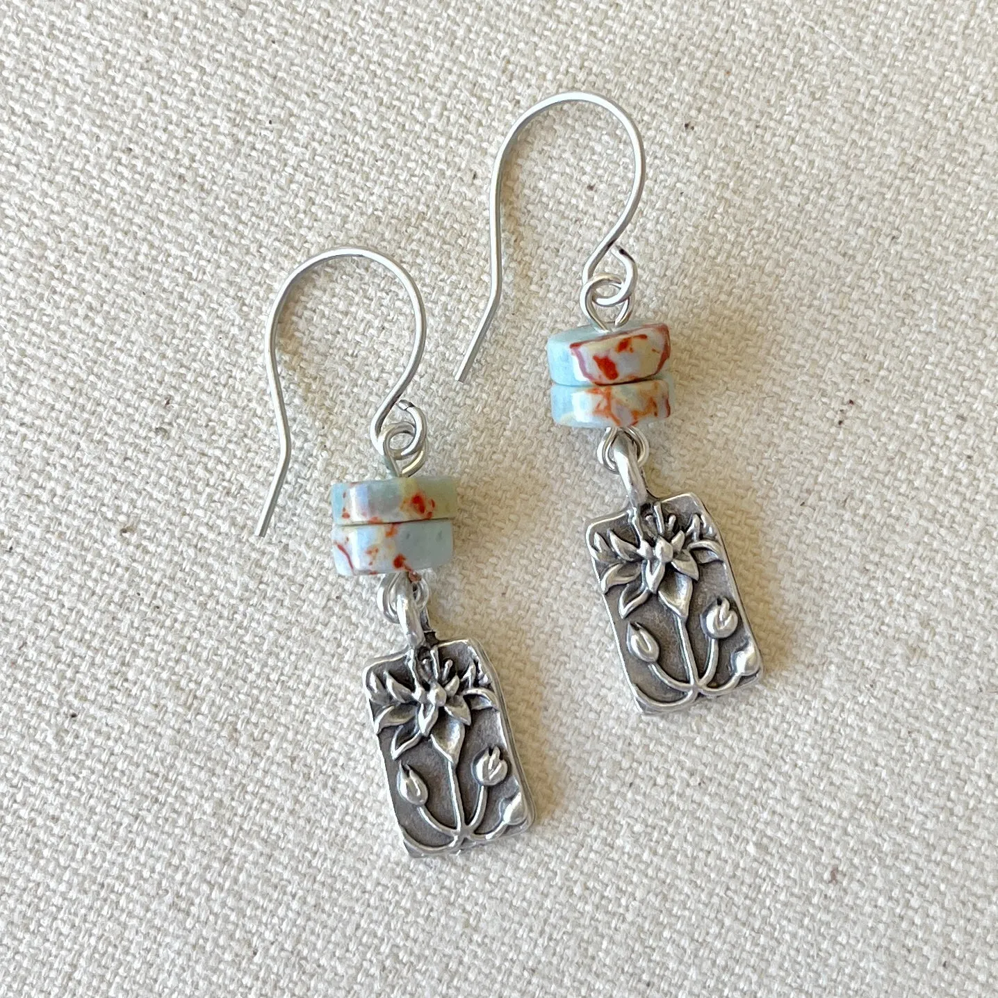 Lotus Charm Aqua Blue Earrings