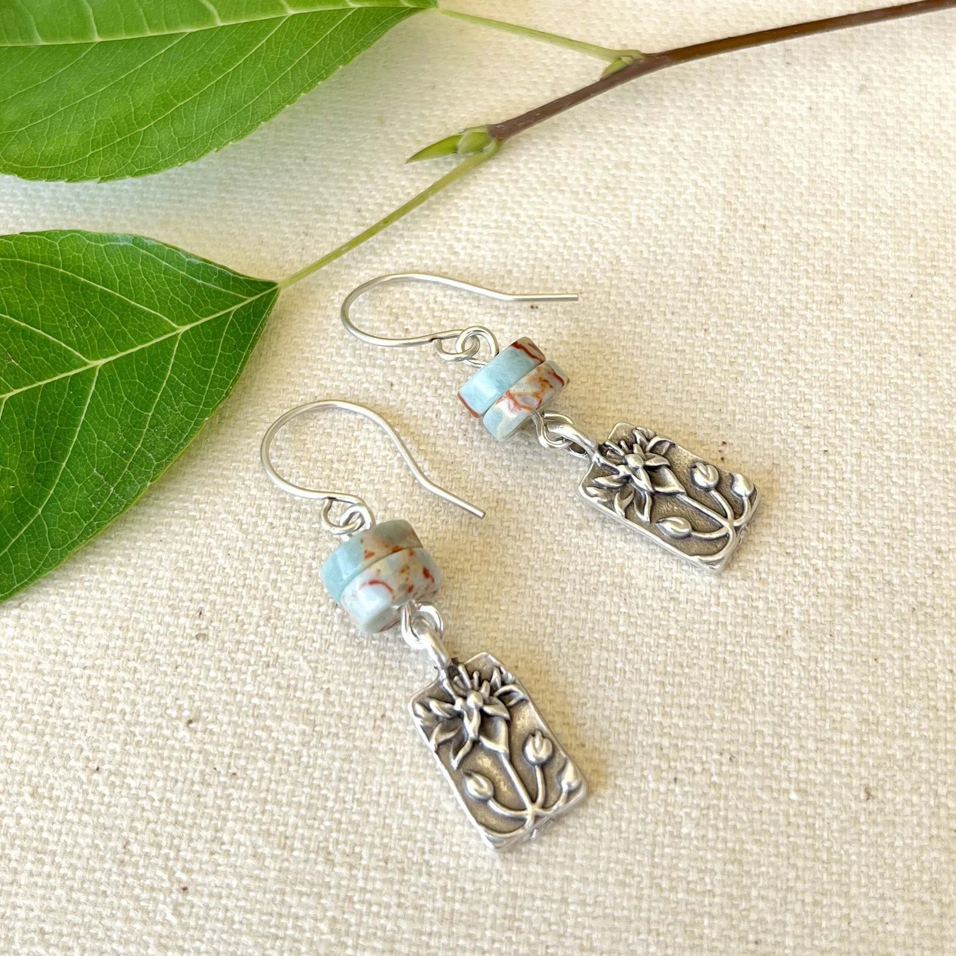 Lotus Charm Aqua Blue Earrings