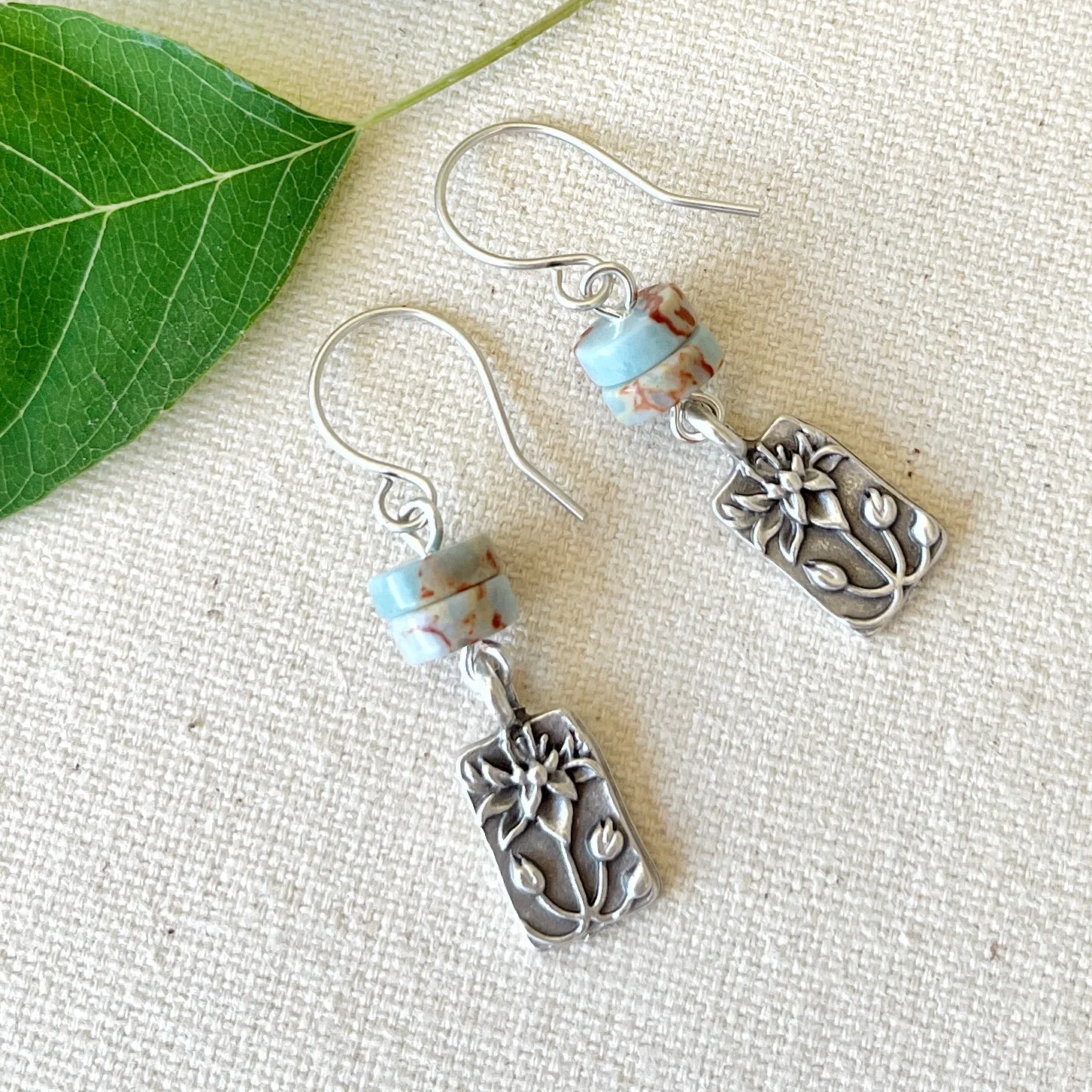 Lotus Charm Aqua Blue Earrings