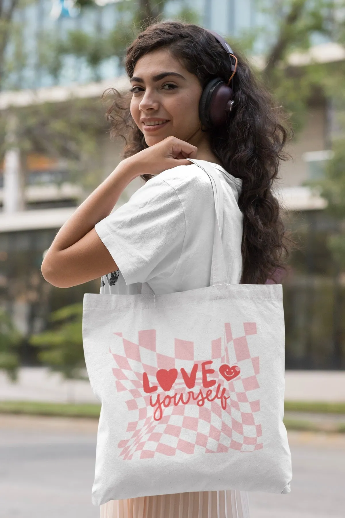 Love Yourself Aesthetic White Tote Bag With Zipper