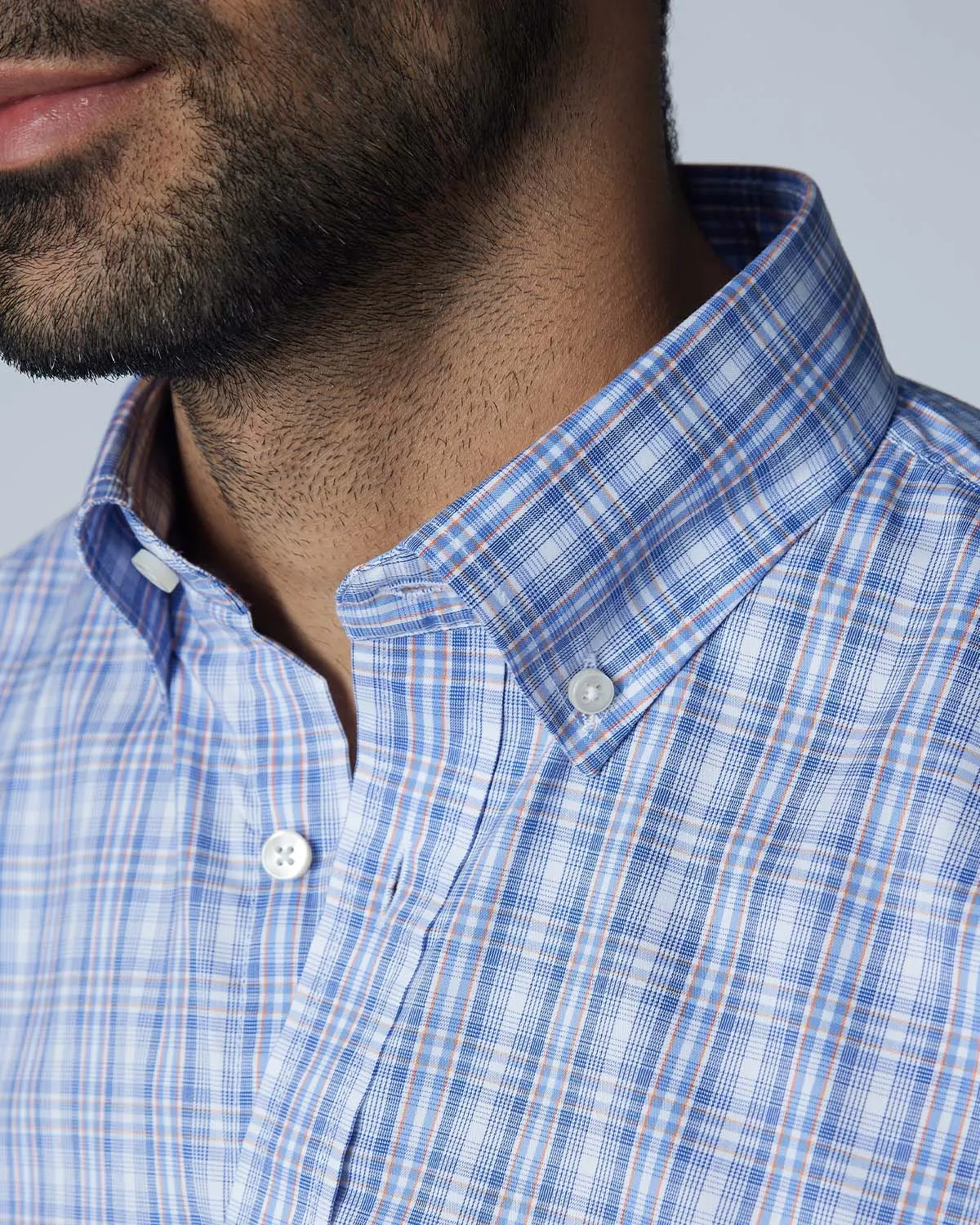 Luthai Stretch Checked Shirt - Blue