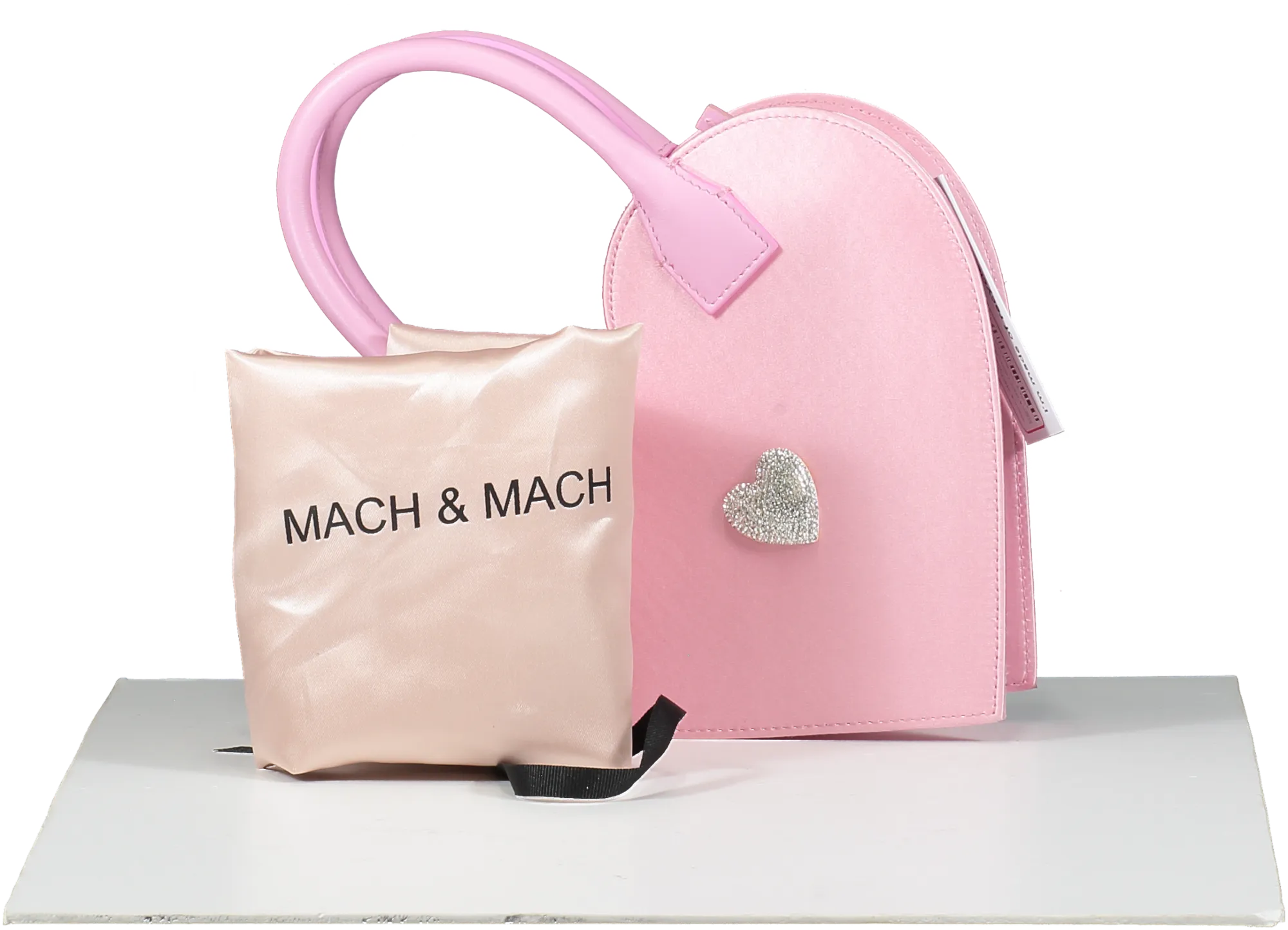 Mach & Mach Pink Satin Crystal-embellished Heart Tote Bag