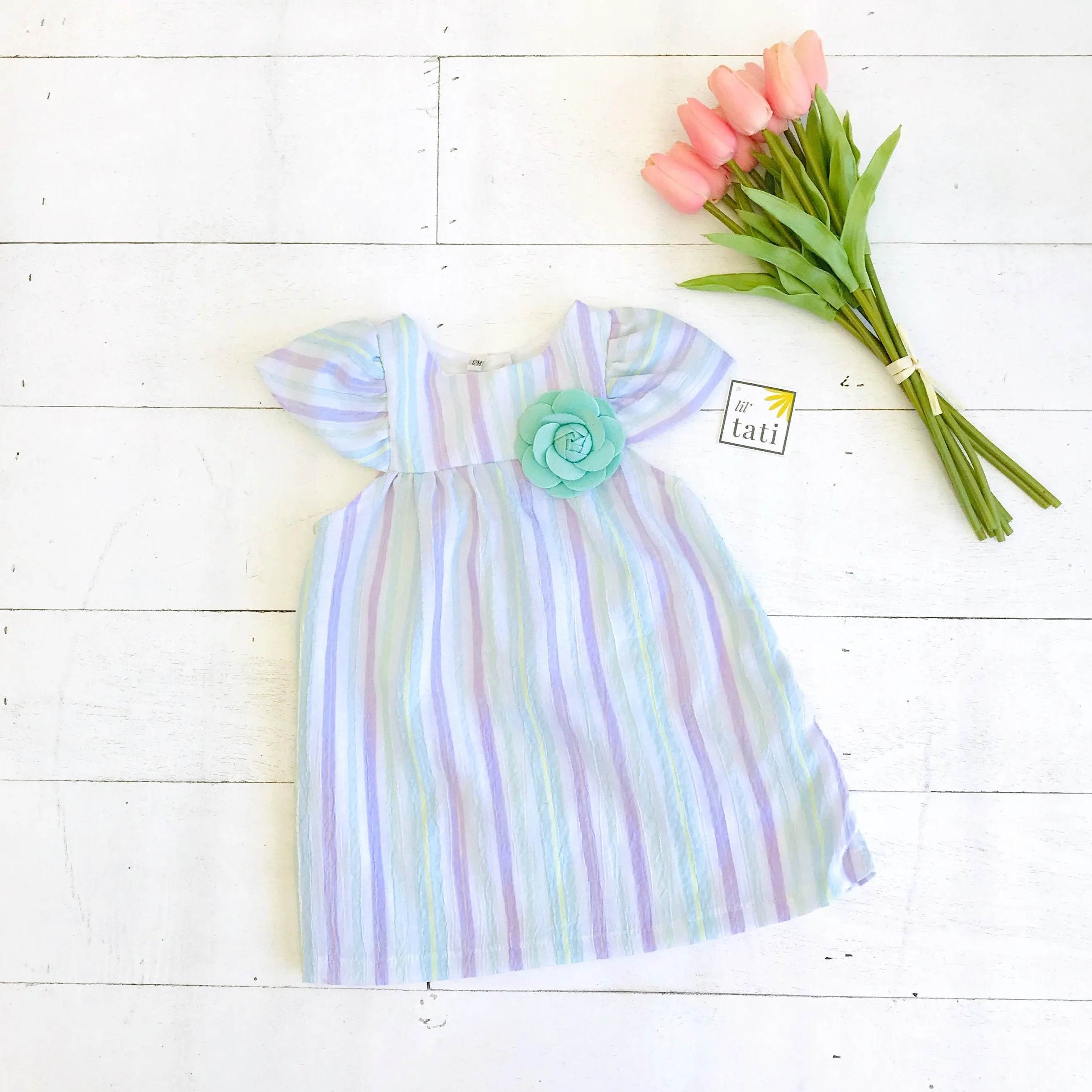 Magnolia Dress in Purple Mint Stripes