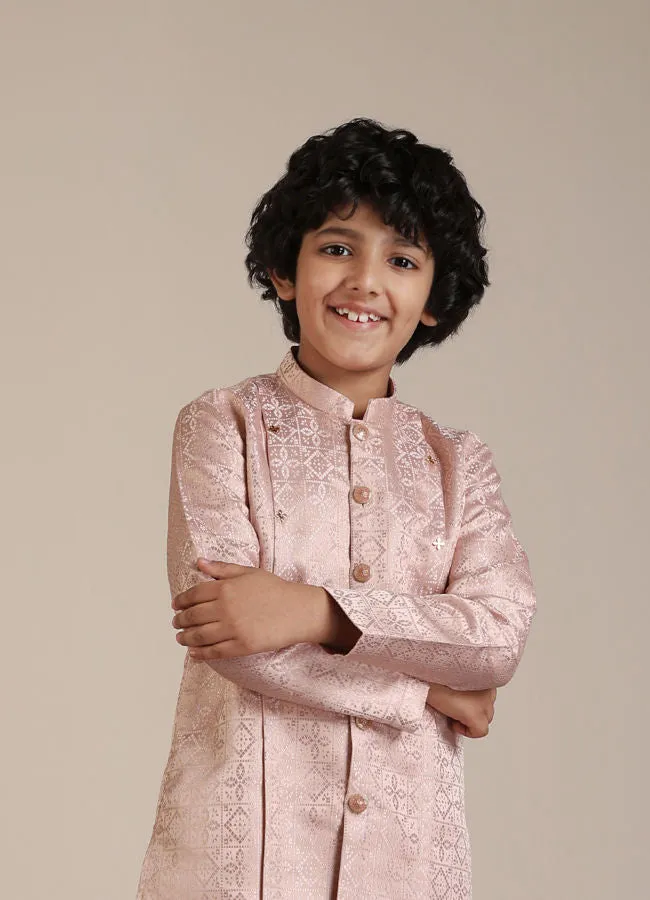 Manyavar Boys Shell Pink Chowkadi Patterned Kurta Set