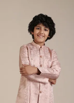 Manyavar Boys Shell Pink Chowkadi Patterned Kurta Set