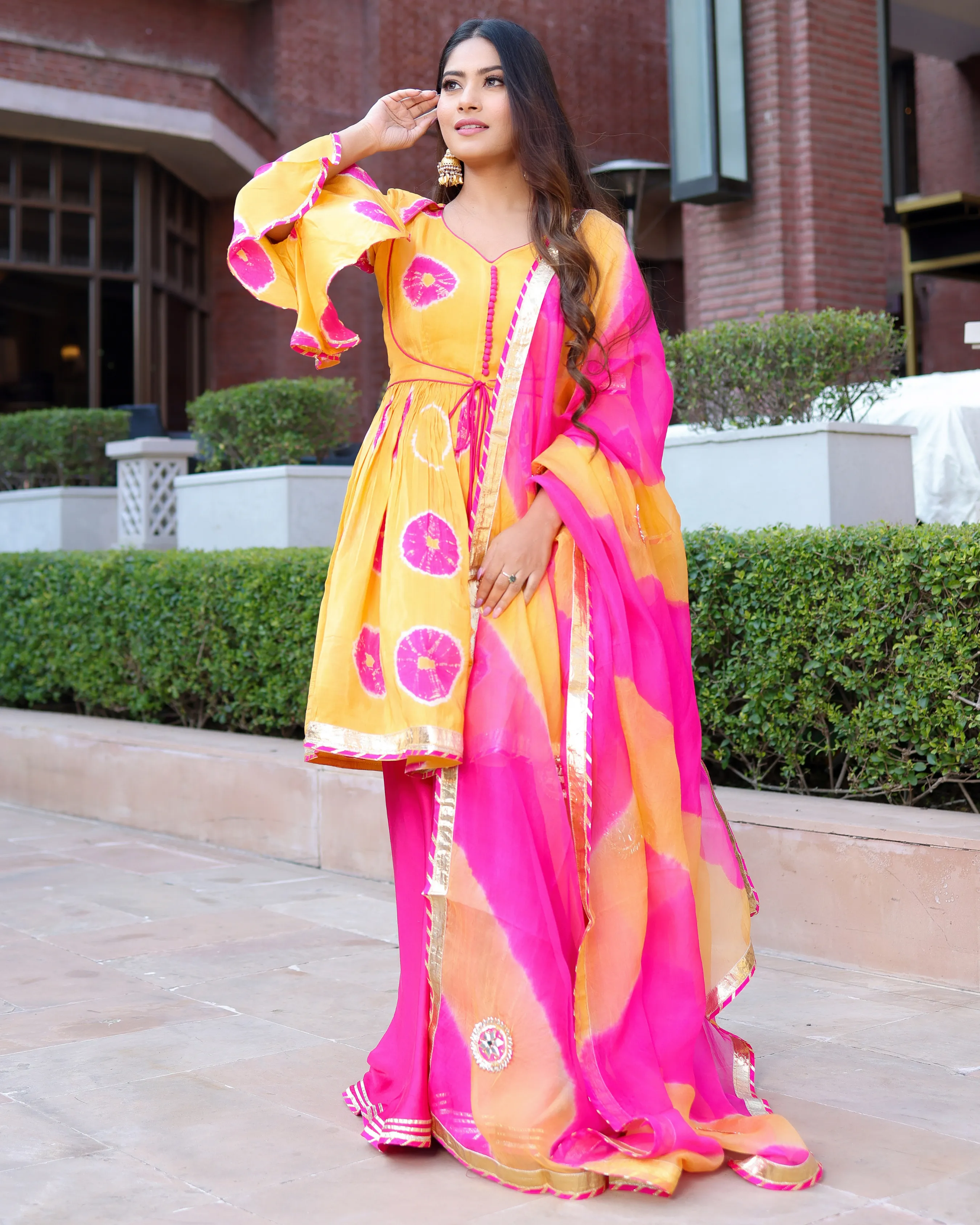 Marigold Tie And Dye Sharara Set