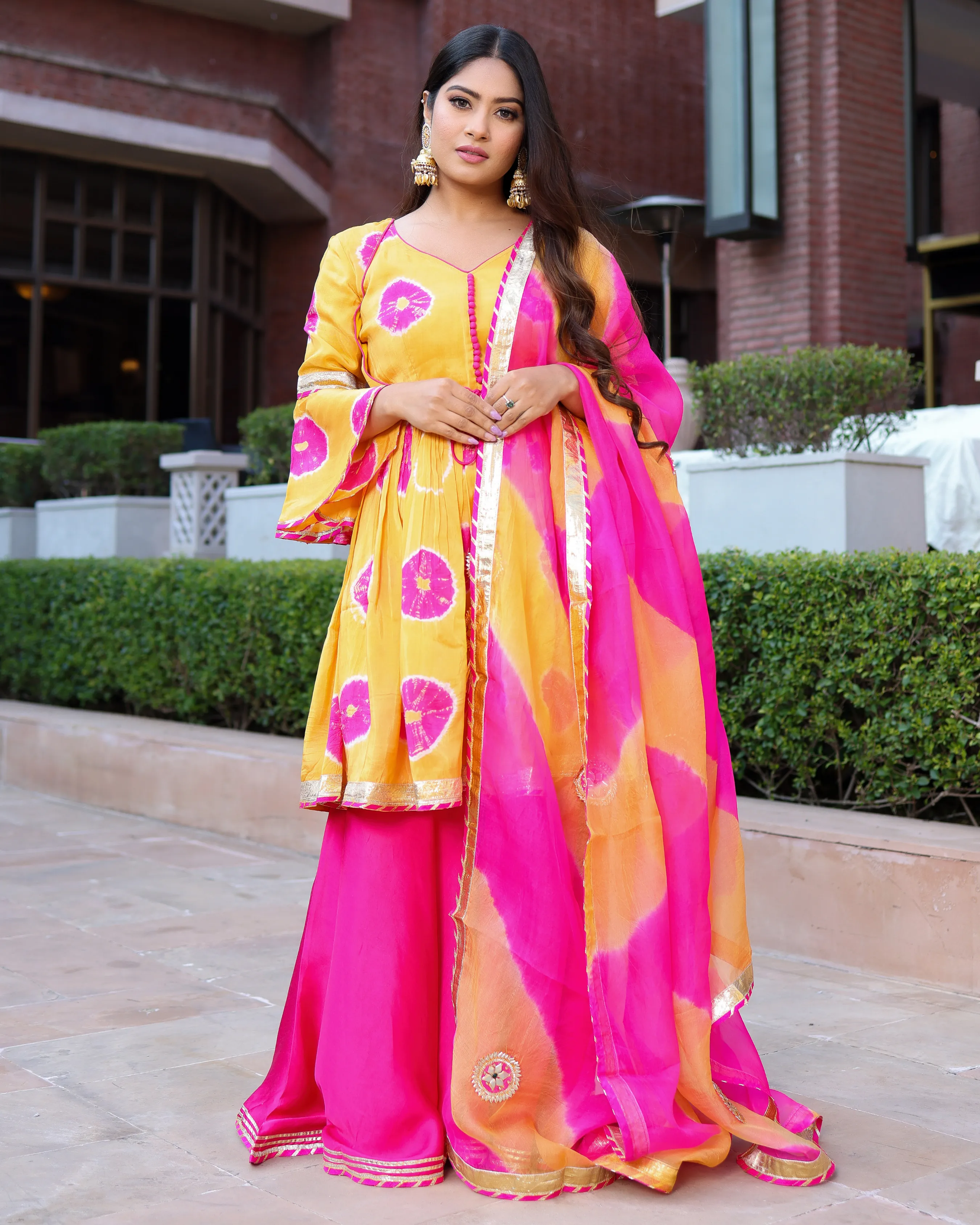 Marigold Tie And Dye Sharara Set