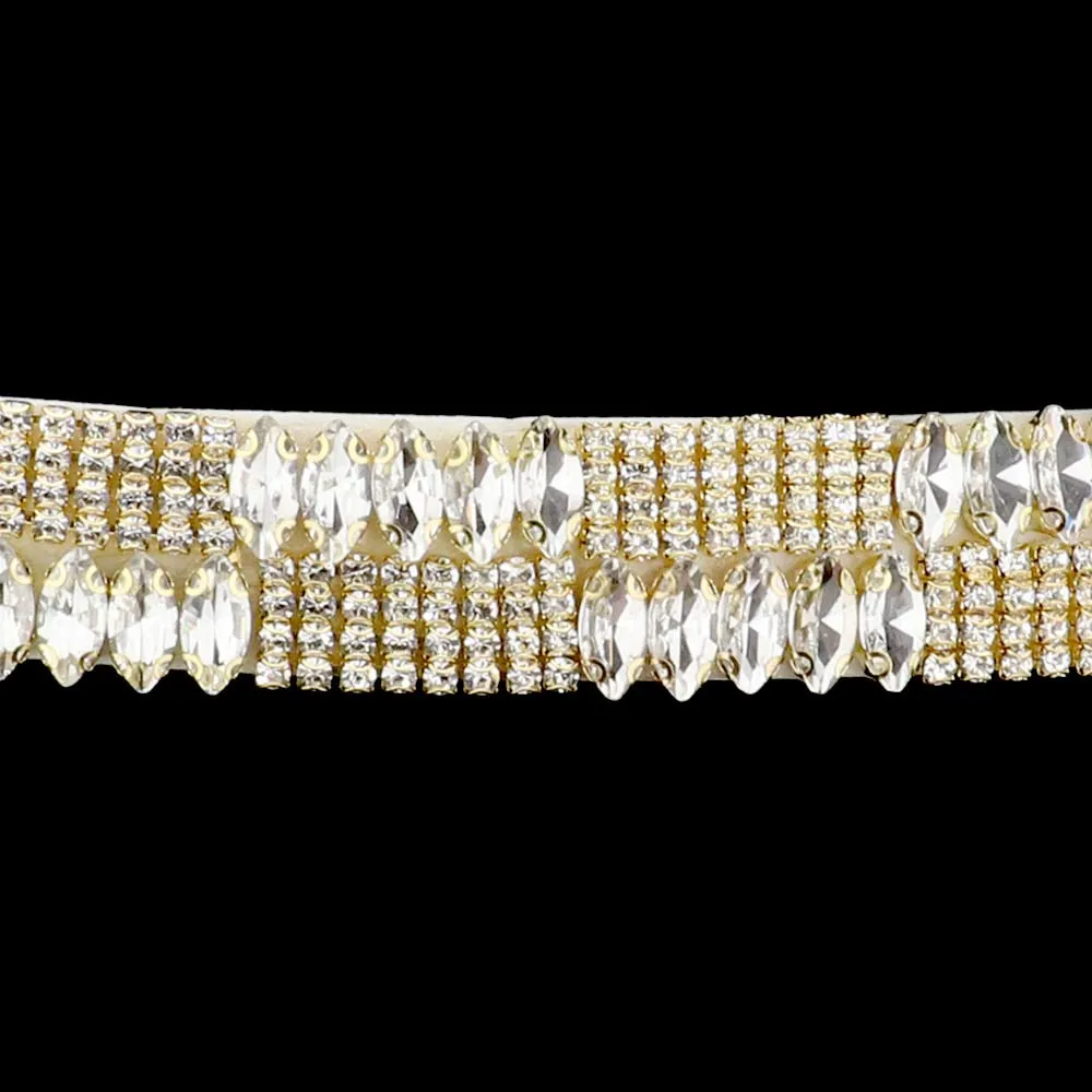 Marquise Stone Accented Sash Bridal Wedding Belt Headband