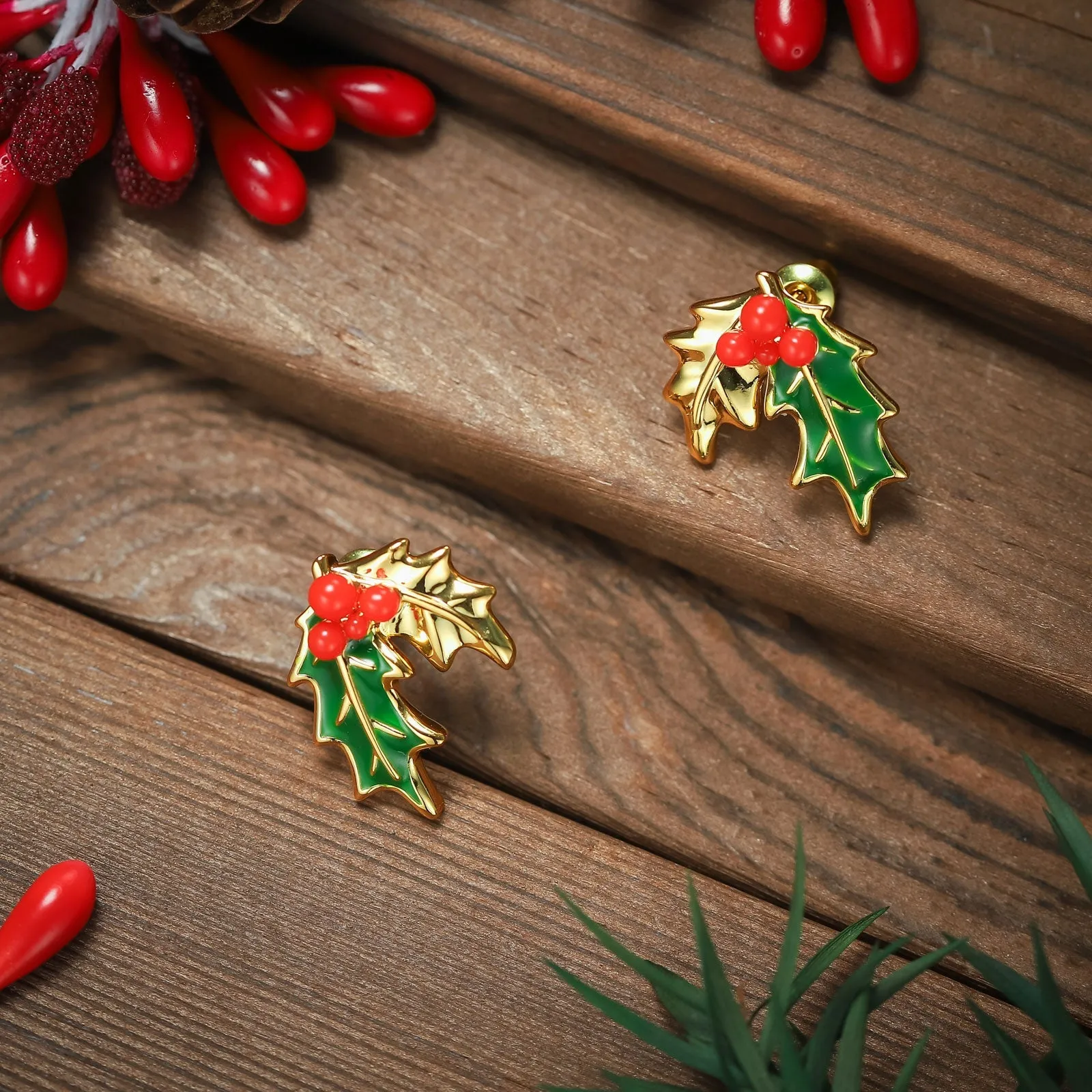 Merry Christmas Holly Earrings