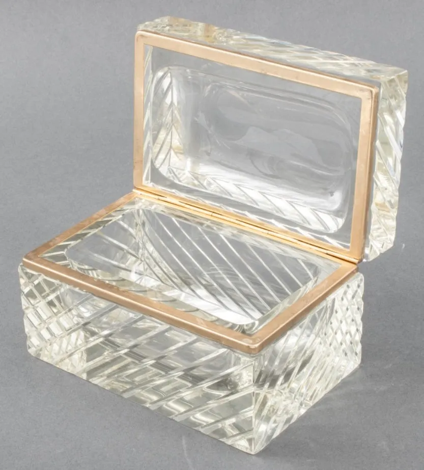 Mid-C. Modern Gilt Metal Cut Crystal Hinged Casket