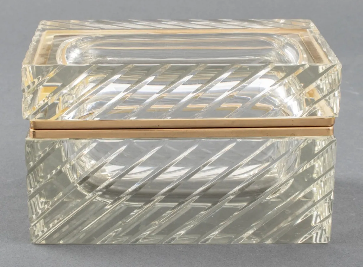 Mid-C. Modern Gilt Metal Cut Crystal Hinged Casket