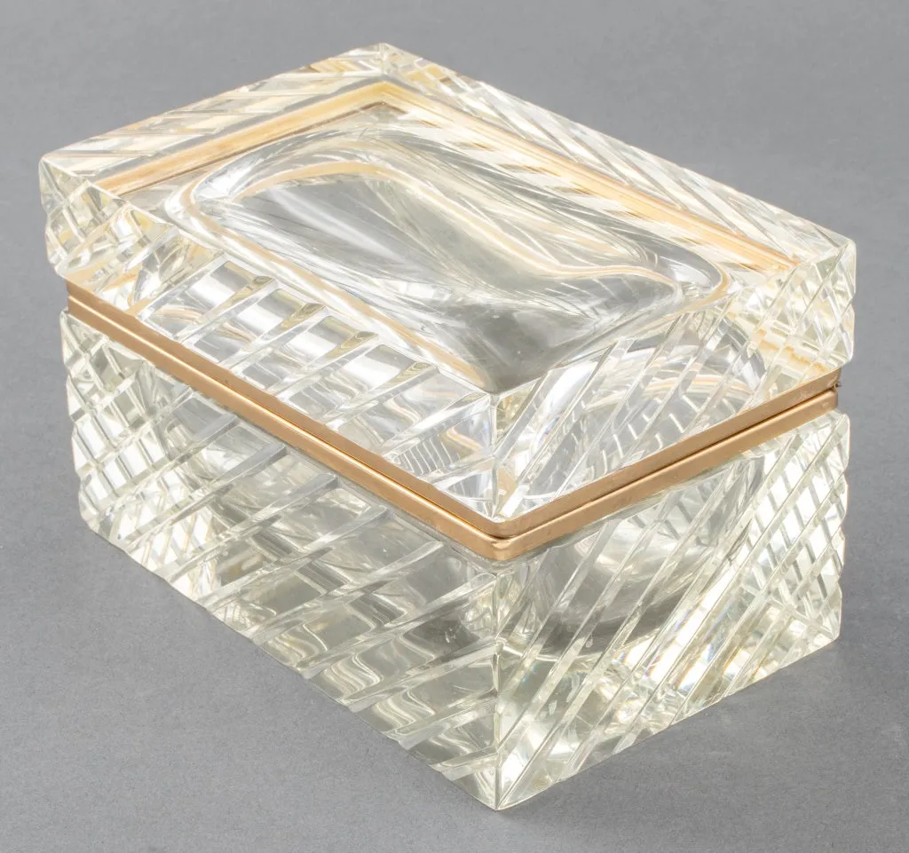 Mid-C. Modern Gilt Metal Cut Crystal Hinged Casket