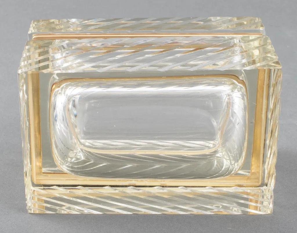 Mid-C. Modern Gilt Metal Cut Crystal Hinged Casket