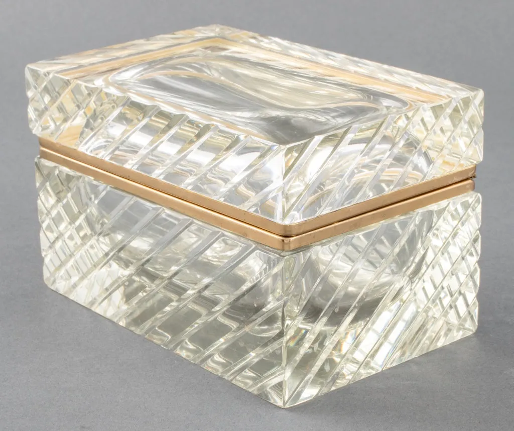 Mid-C. Modern Gilt Metal Cut Crystal Hinged Casket