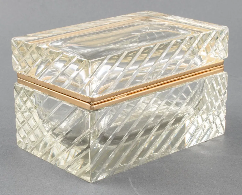 Mid-C. Modern Gilt Metal Cut Crystal Hinged Casket