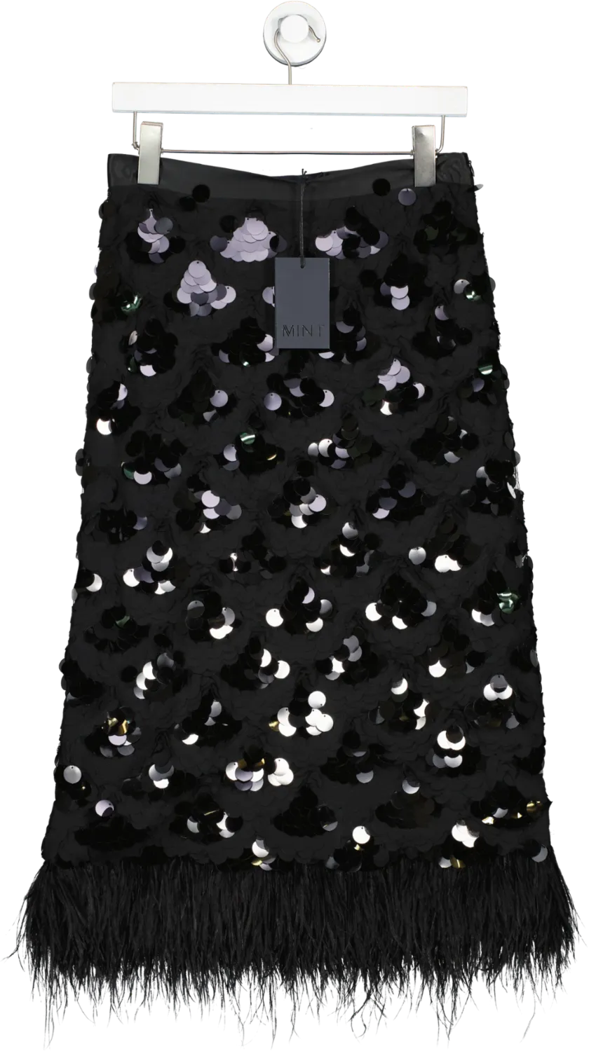 Mint Velvet Black Sequin Midi Skirt UK 10