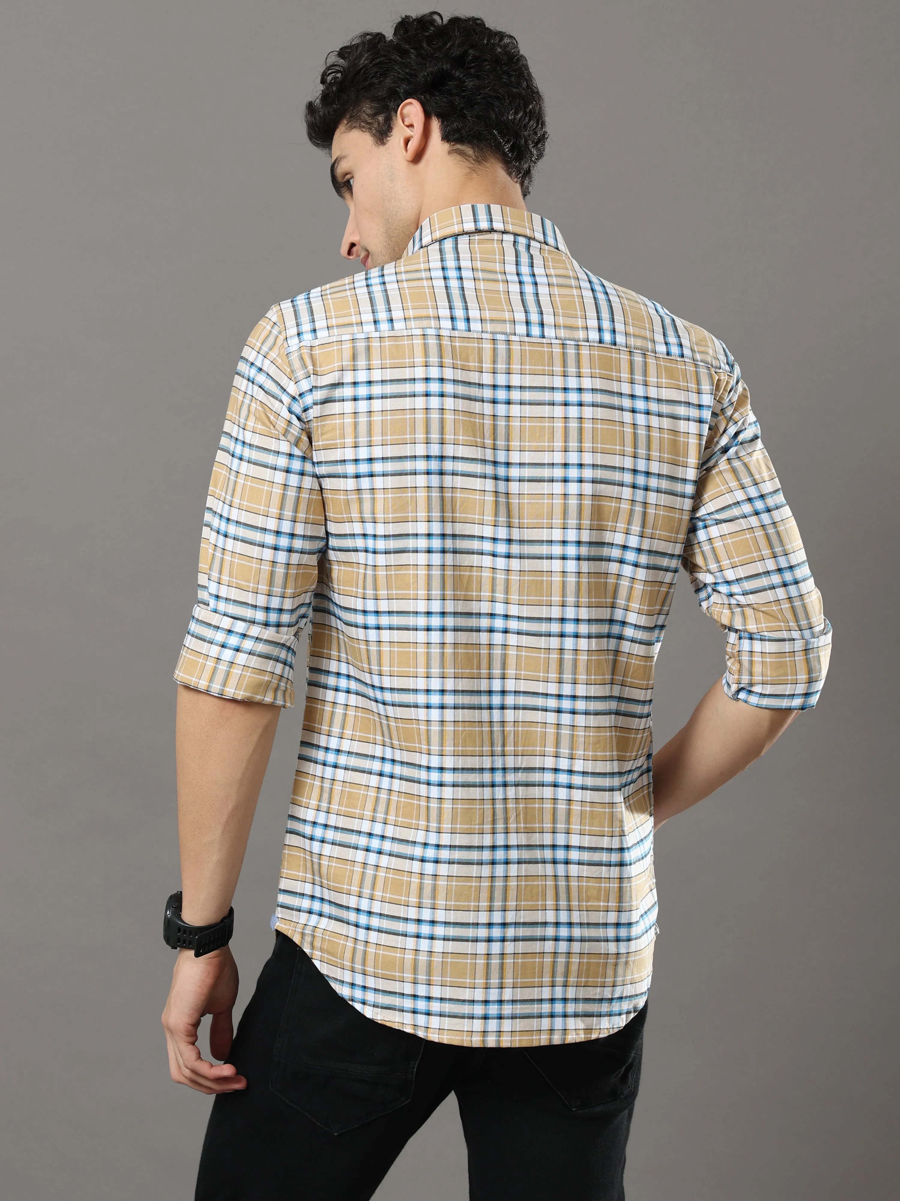 Mustard And Blue Checks Shirt