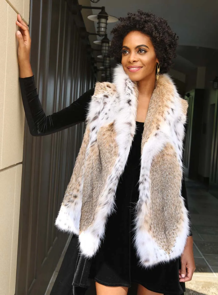 Natural Bobcat Fur Vest with Shawl Collar