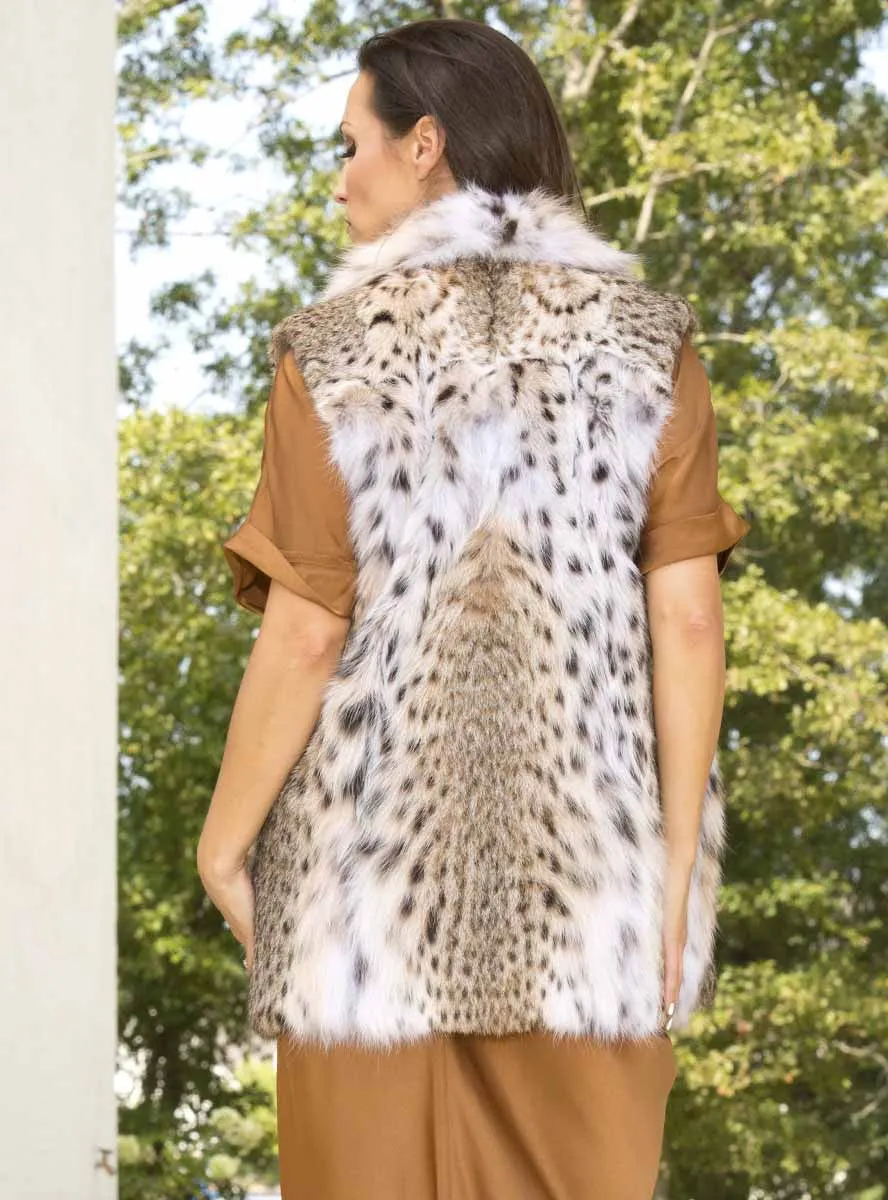 Natural Bobcat Fur Vest with Shawl Collar