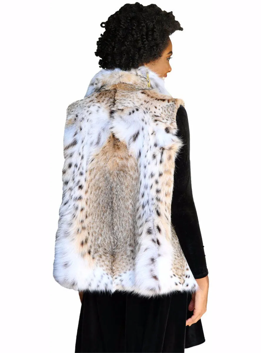 Natural Bobcat Fur Vest with Shawl Collar