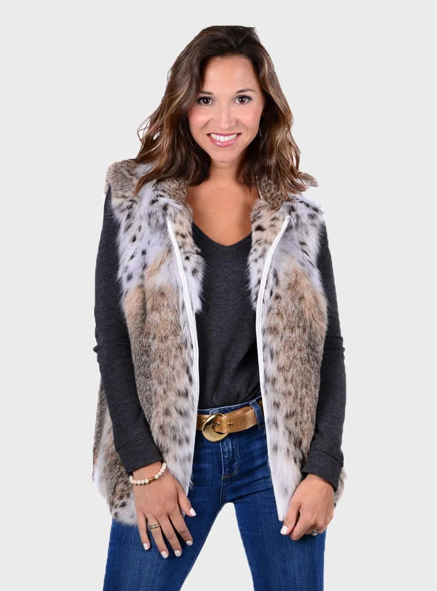 Natural Bobcat Fur Vest with Zip Front