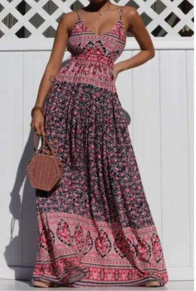 Navy And Pink Paisley Maxi Dress