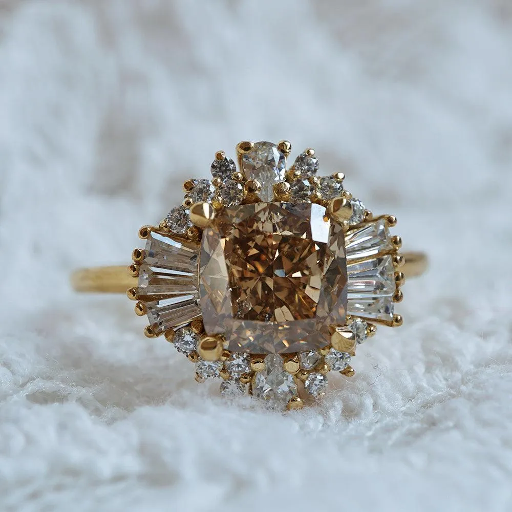 One Of A Kind: Champagne Diamond Ballerina Ring in 14K and 18K Gold, 2.03ct