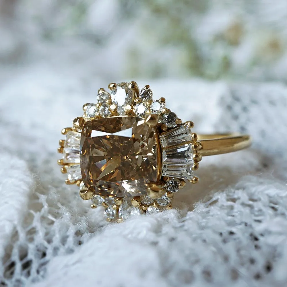 One Of A Kind: Champagne Diamond Ballerina Ring in 14K and 18K Gold, 2.03ct