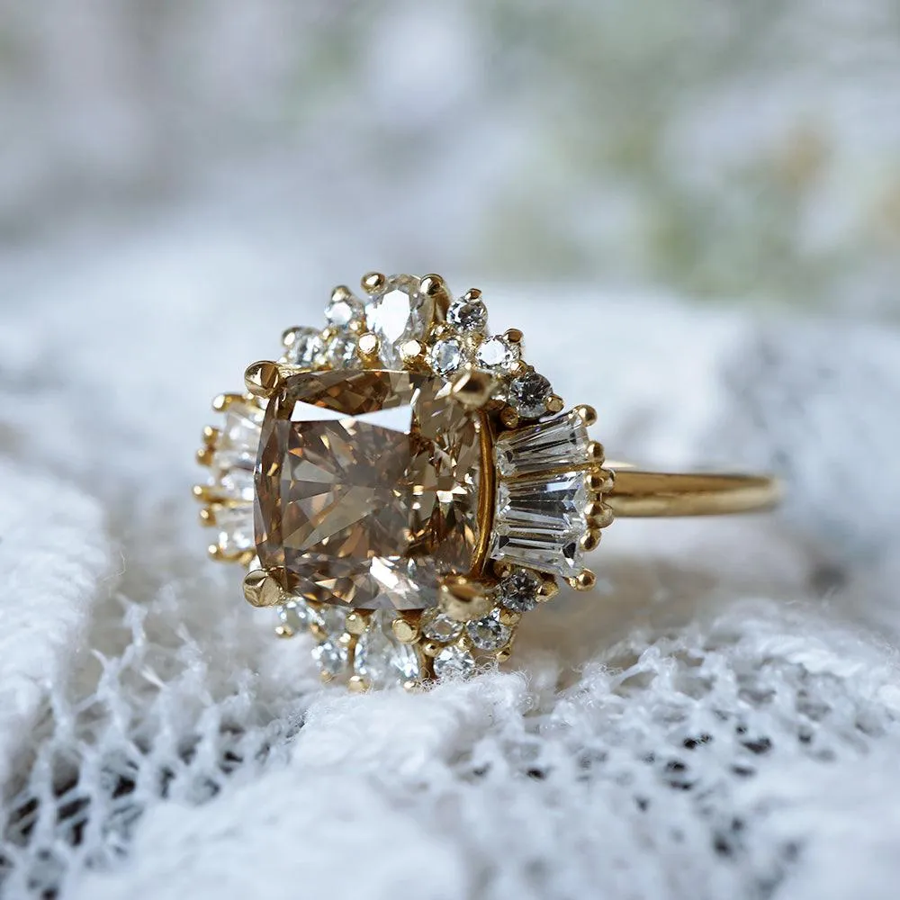 One Of A Kind: Champagne Diamond Ballerina Ring in 14K and 18K Gold, 2.03ct