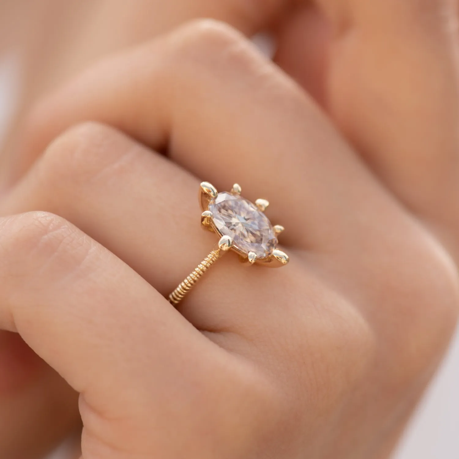 OOAK Champagne Diamond Engagement Ring with Organic Golden Accenting