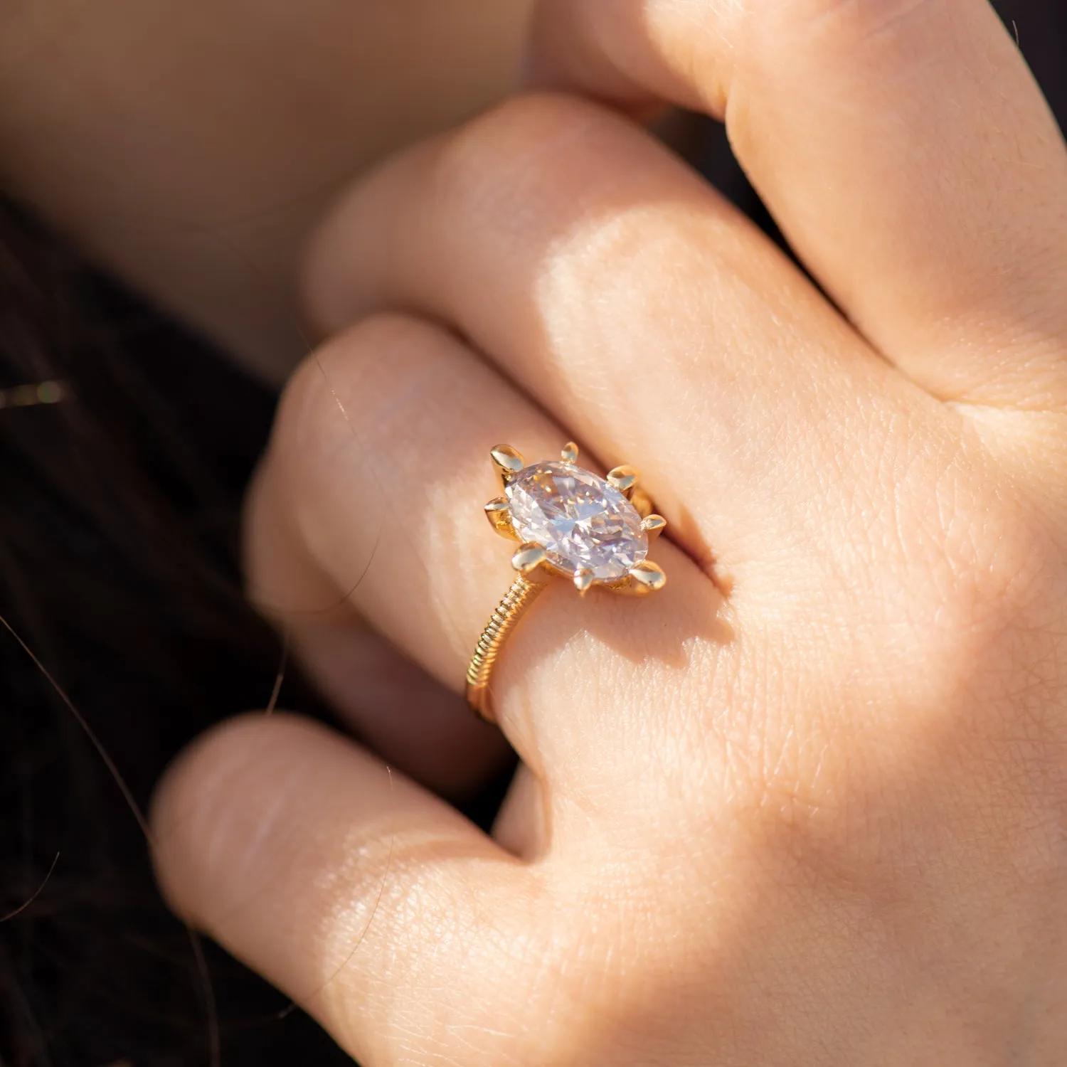 OOAK Champagne Diamond Engagement Ring with Organic Golden Accenting