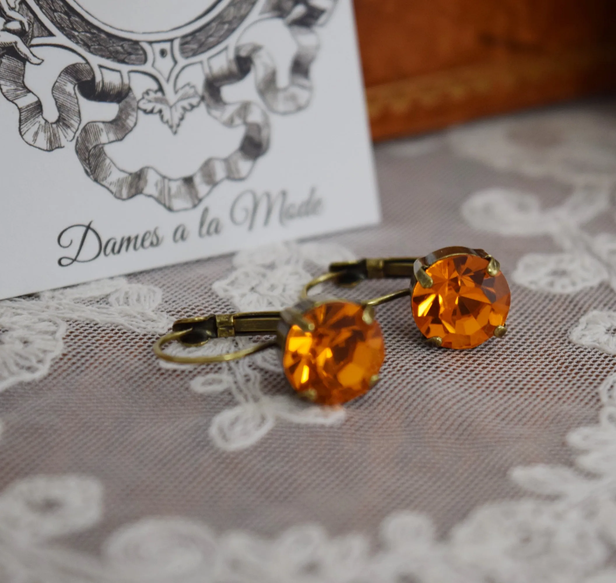 Orange Swarovski Earrings - Small Round - SALE