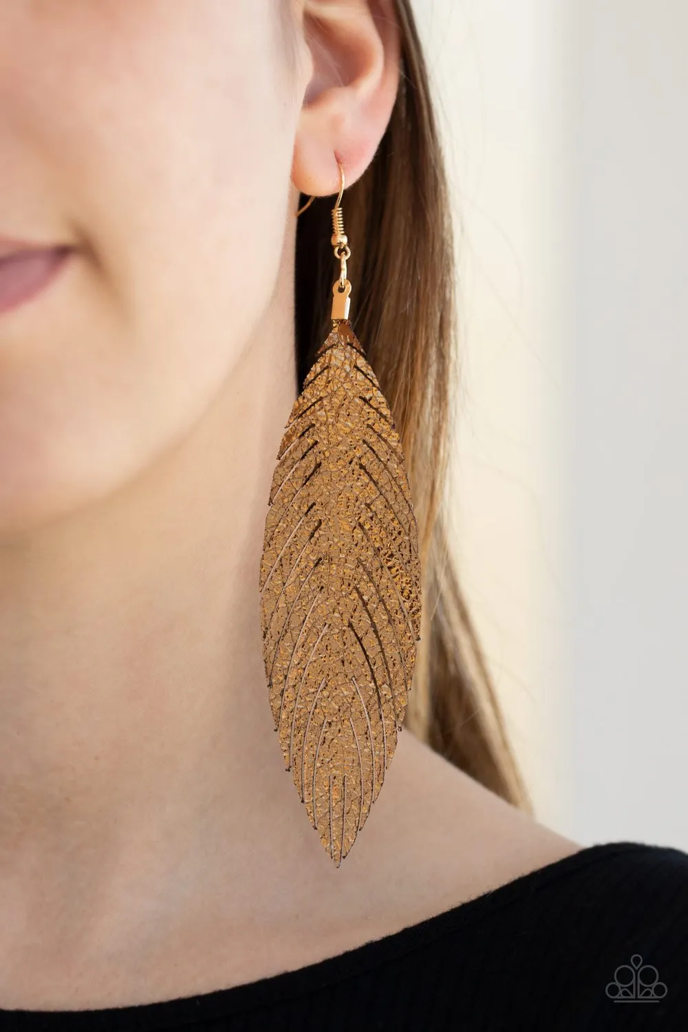 Paparazzi Feather Fantasy - Gold Earrings