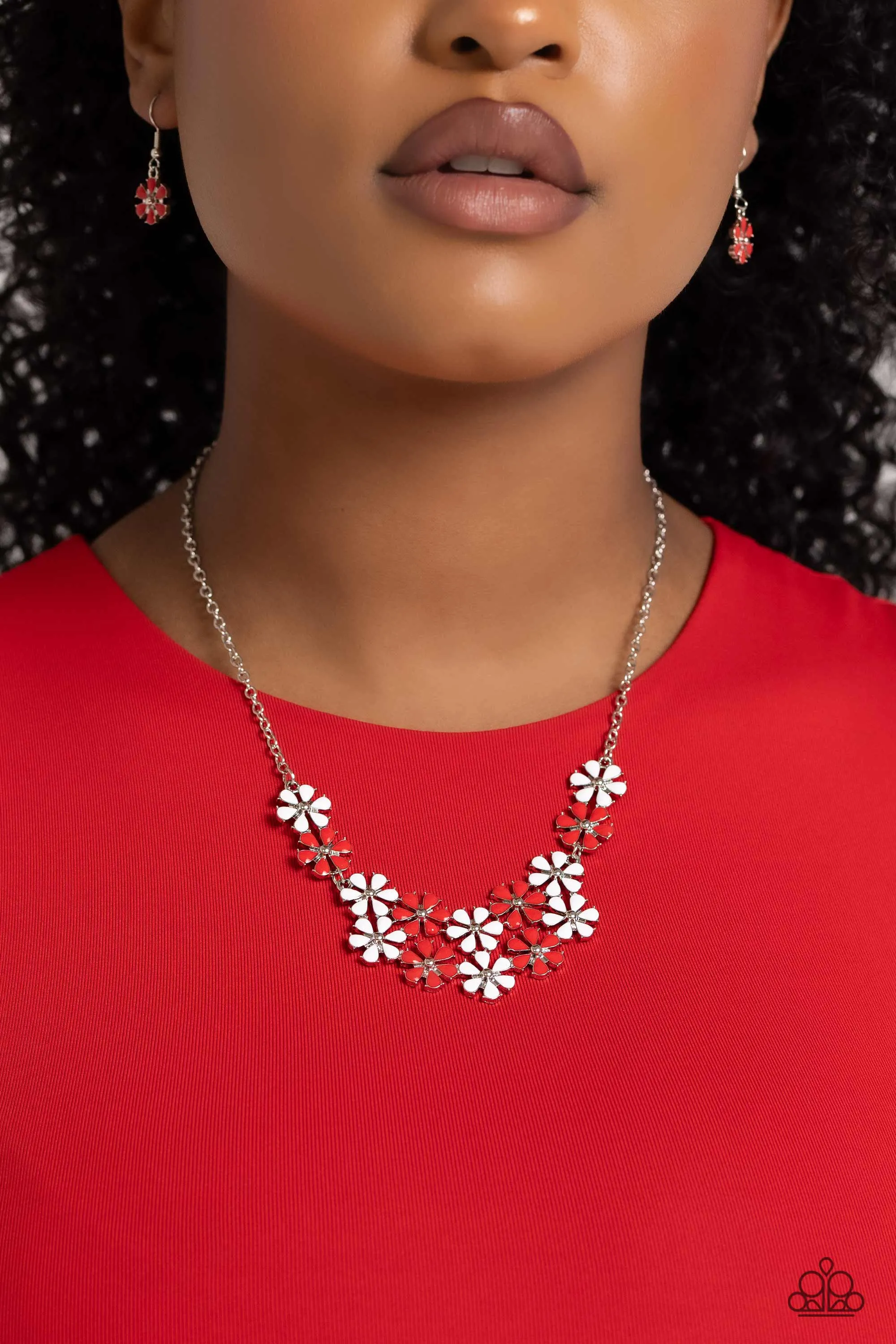 Paparazzi Floral Fever Red Necklace & Earring Set