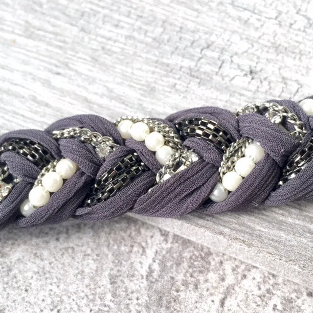 PEARL AND DIAMANTE PLAITED / BRAIDED FABRIC BRACELET