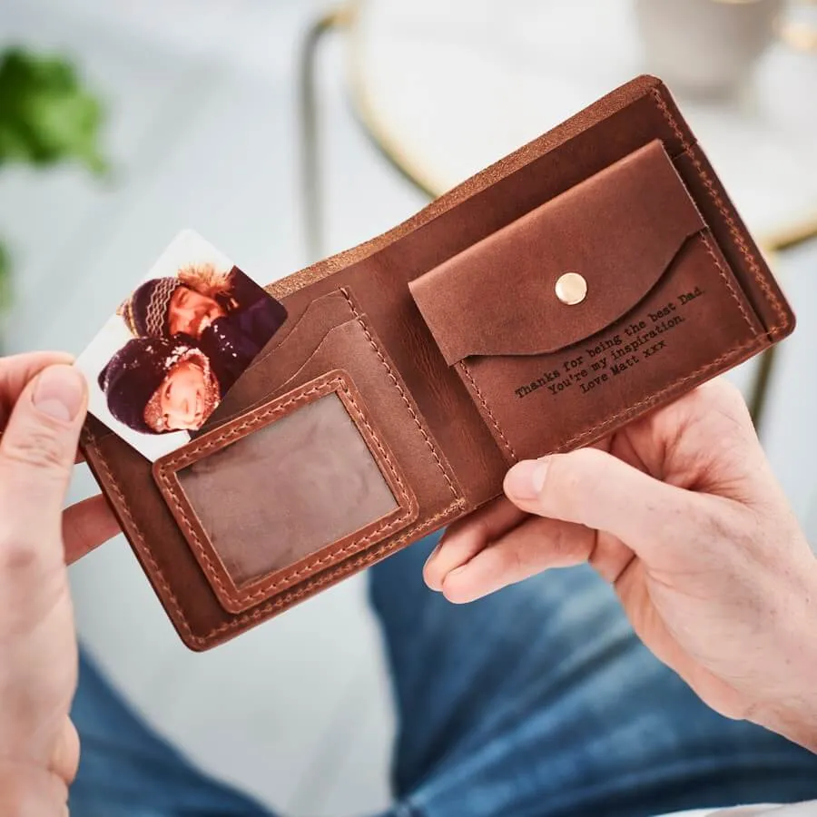 Personalised Leather Coin Wallet With Metal Photo Card