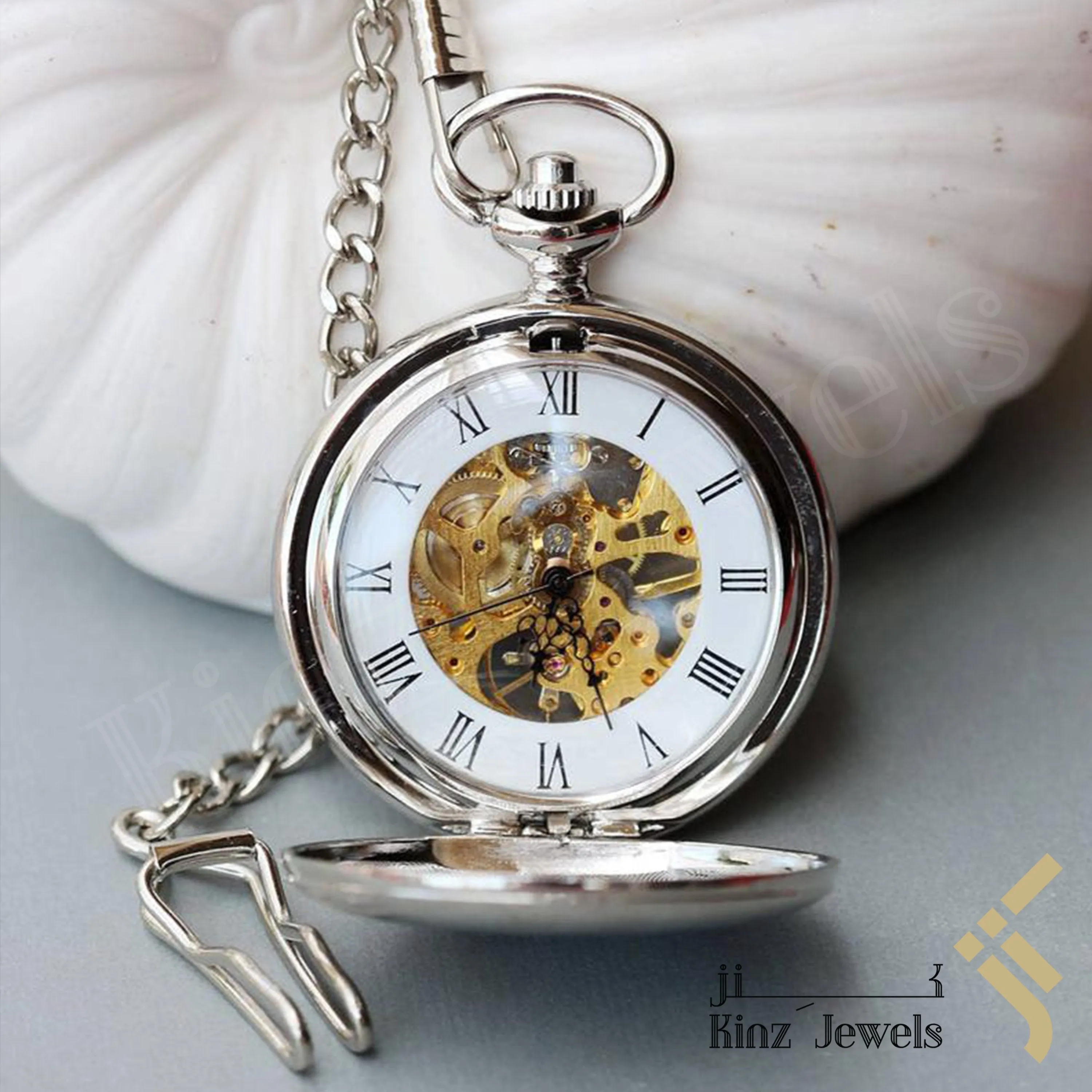 Personalized Mechanical Silver Elegant Pocket Watch