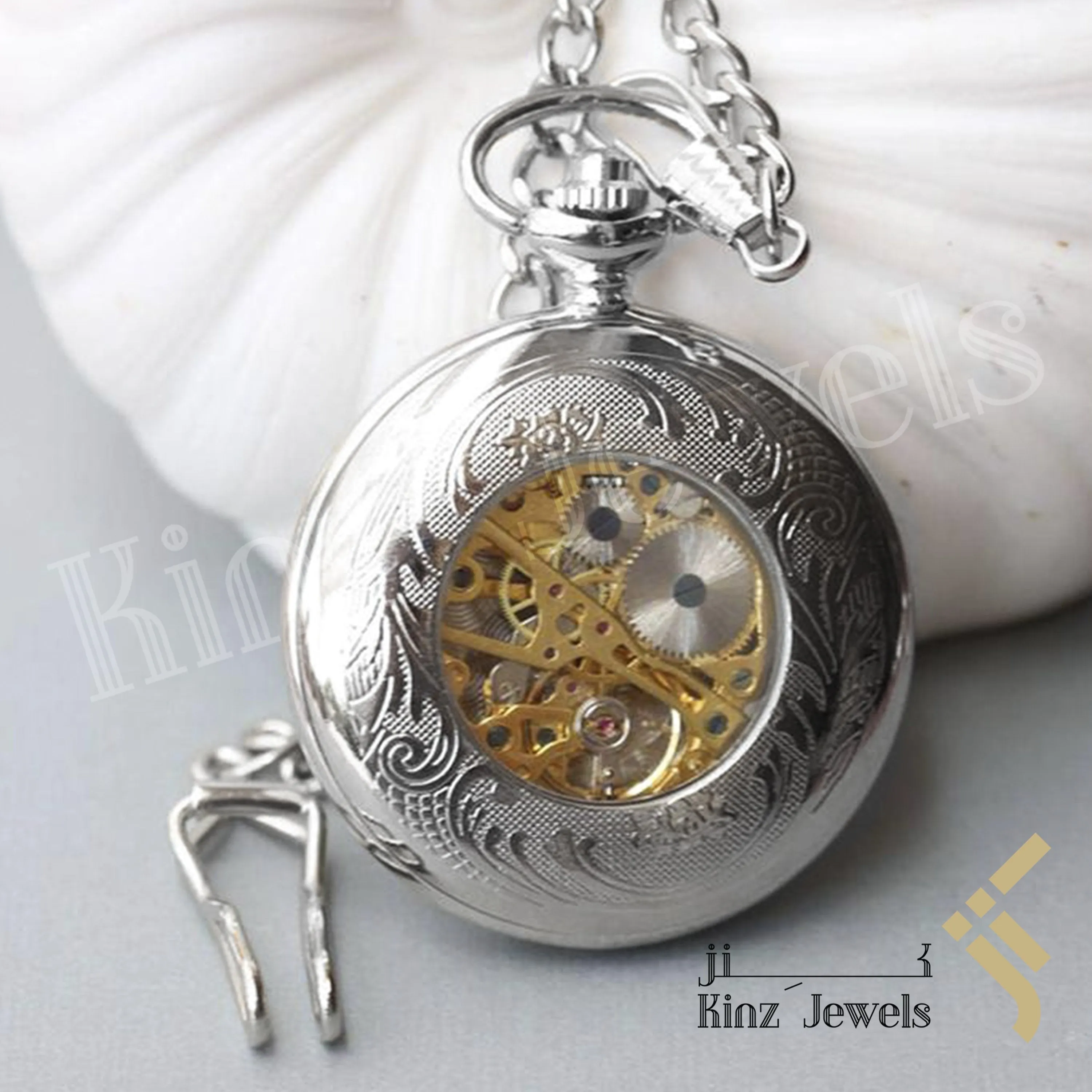 Personalized Mechanical Silver Elegant Pocket Watch