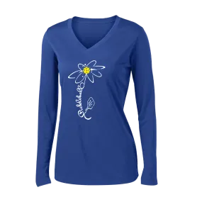 Pickleball Flower (Yellow, Cyan or Green) | Women’s Long Sleeve V-Neck Pickleball Shirt | 100% Polyester