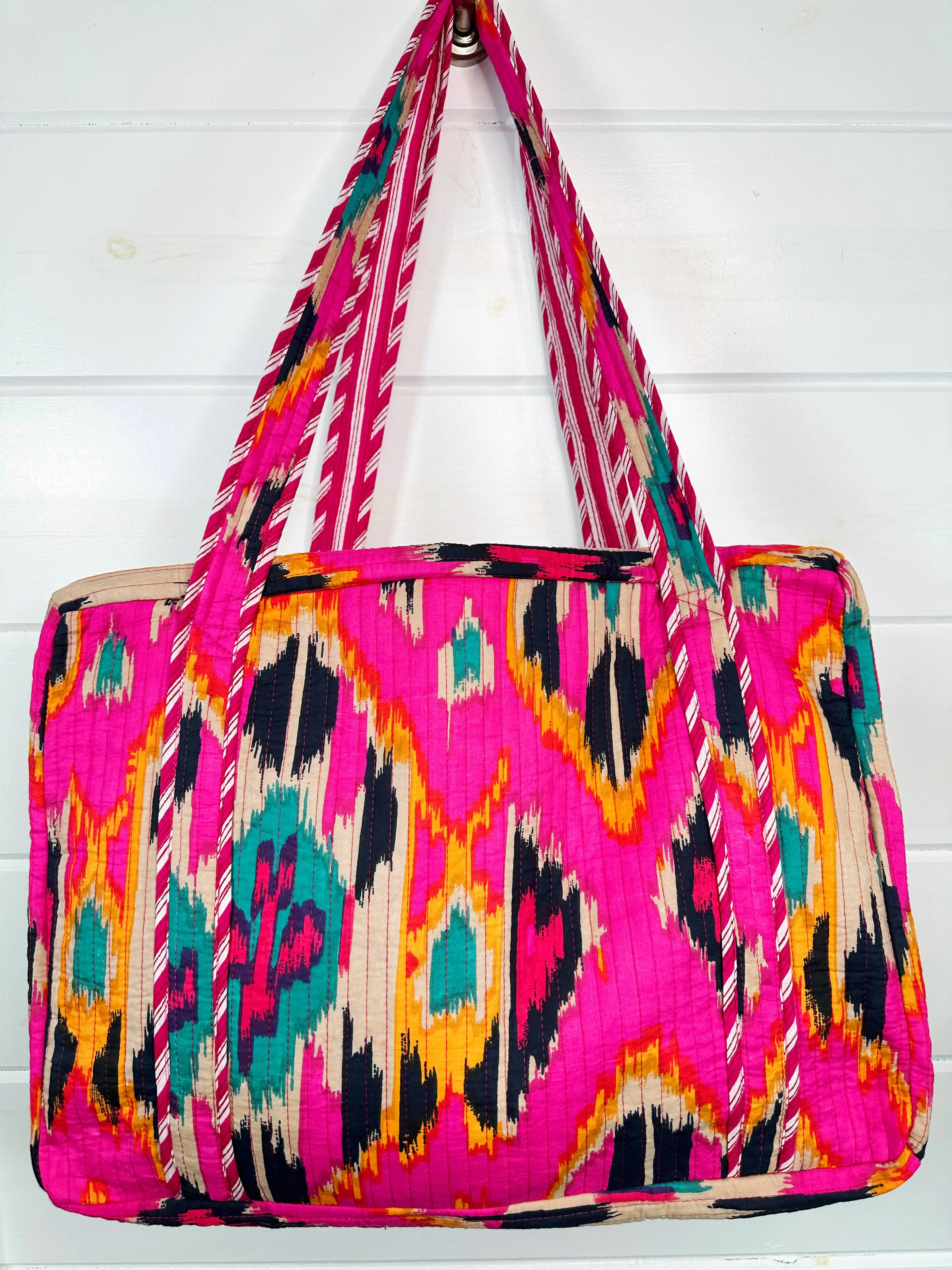 Pink Ikat Quilted Weekender Bag