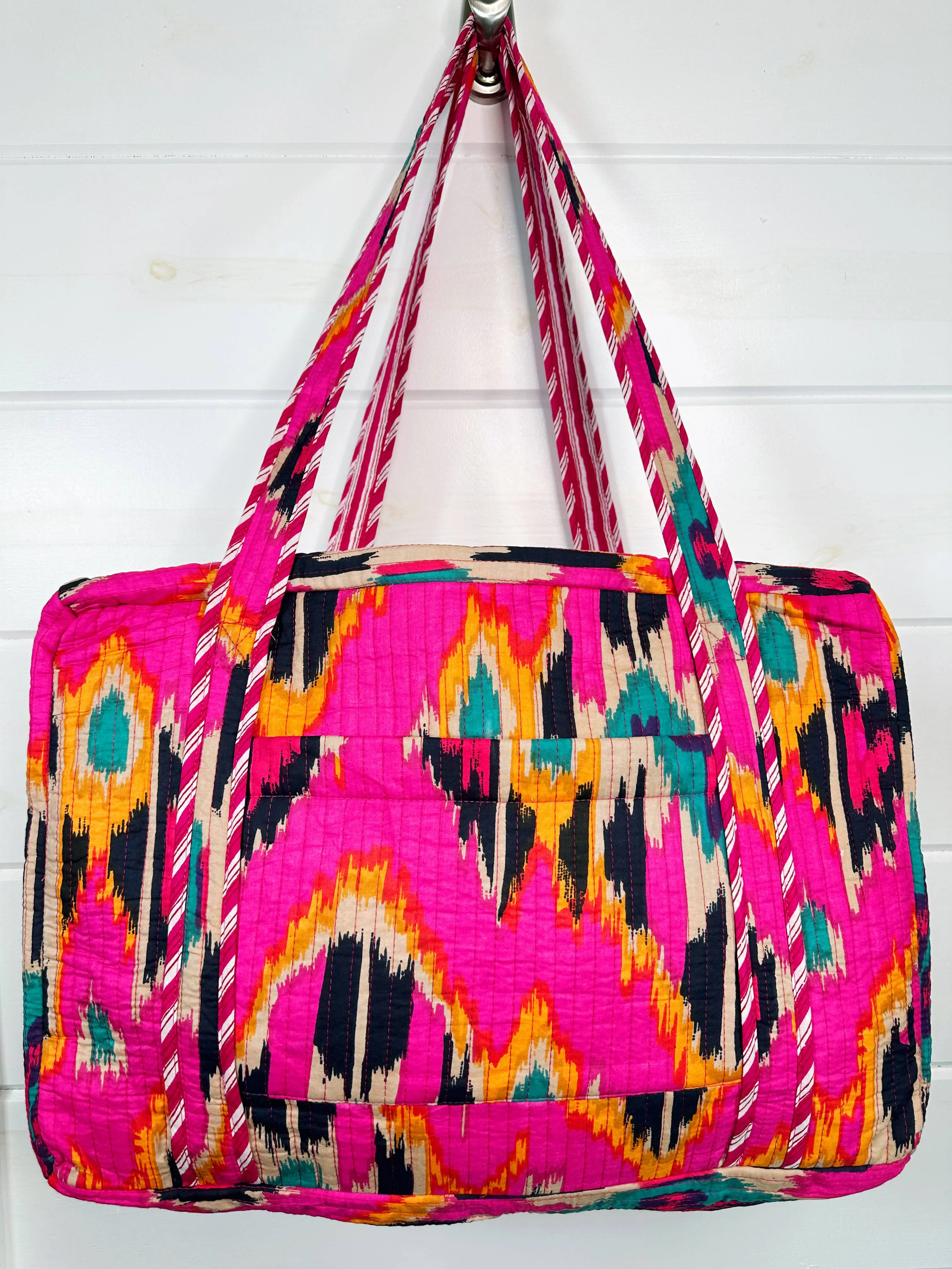 Pink Ikat Quilted Weekender Bag