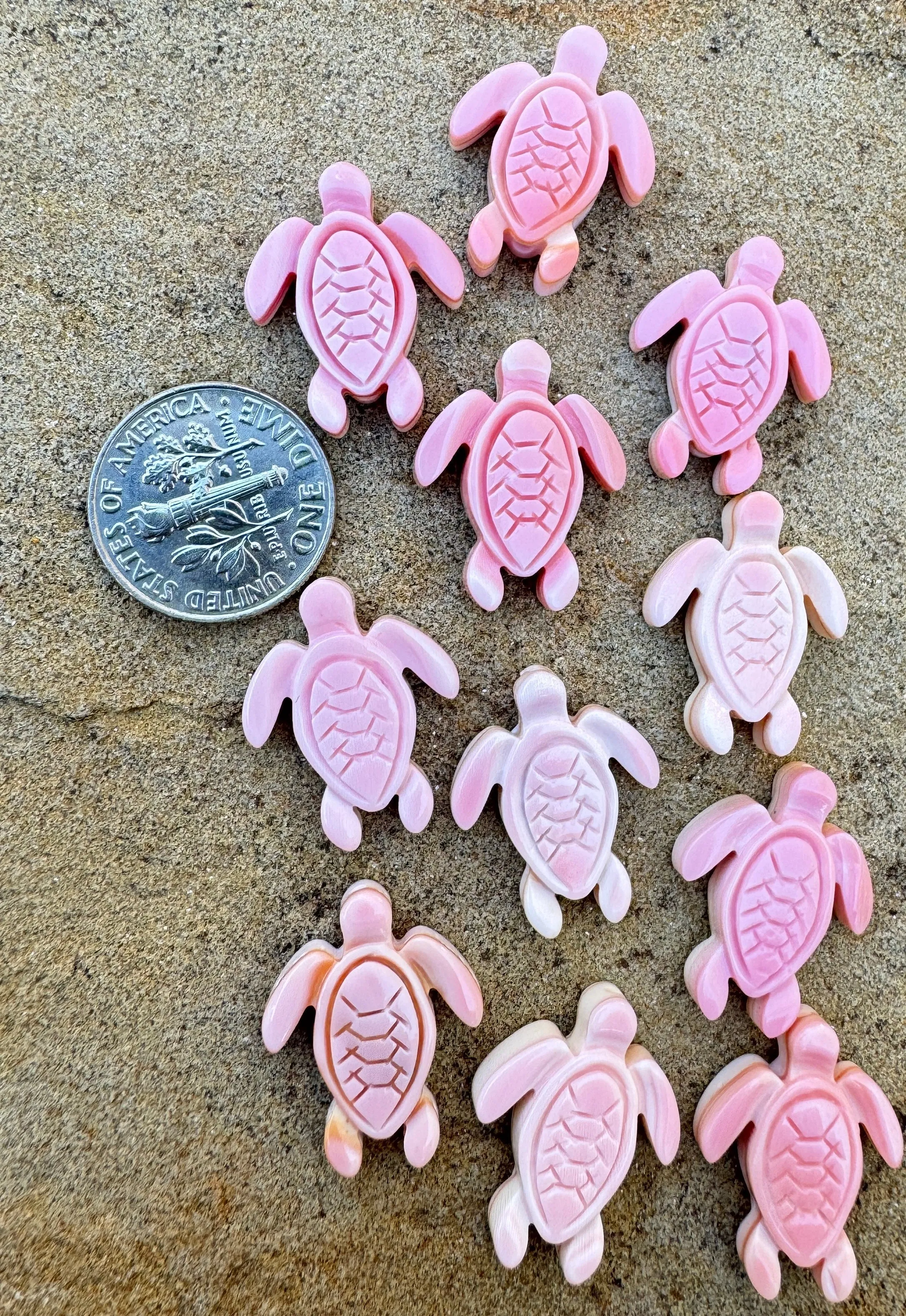 Pink Queen Conch Carved Turtle Beads, Package of 2 Beads