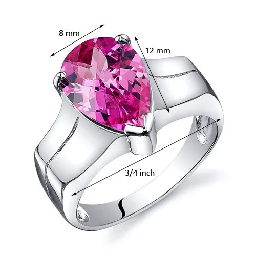 Pink Sapphire Pear Shape Sterling Silver Ring Size 5