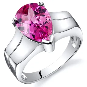 Pink Sapphire Pear Shape Sterling Silver Ring Size 5