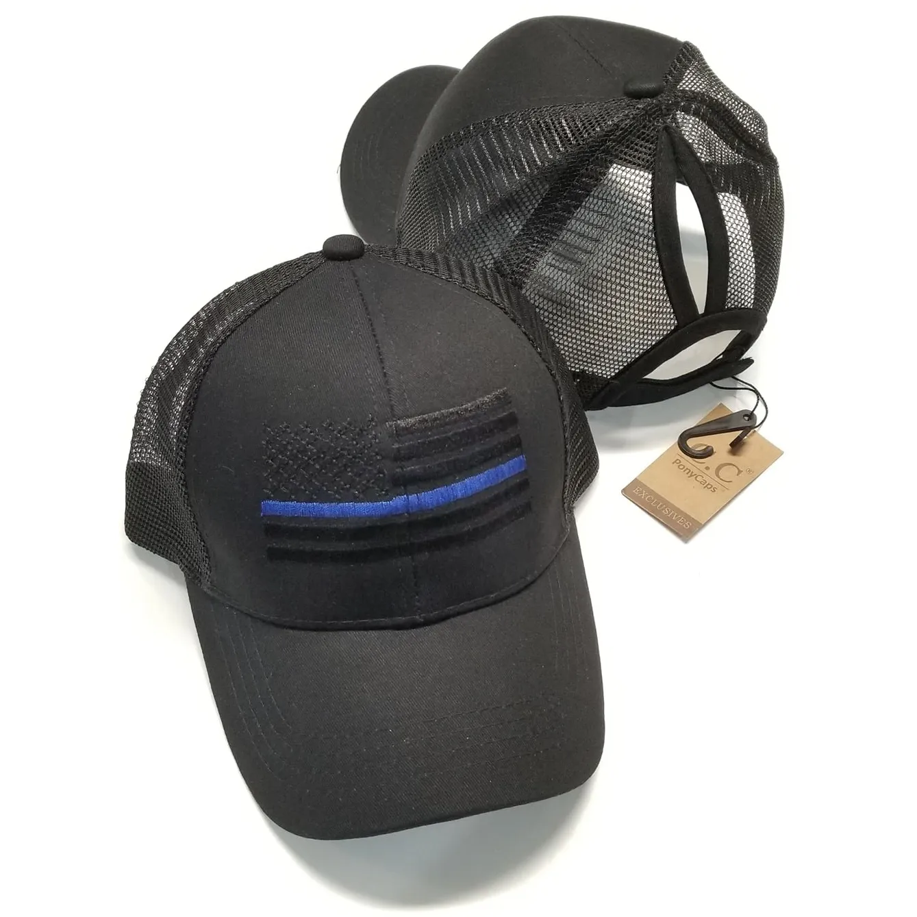 Ponytail Thin Blue Line American Flag Hat